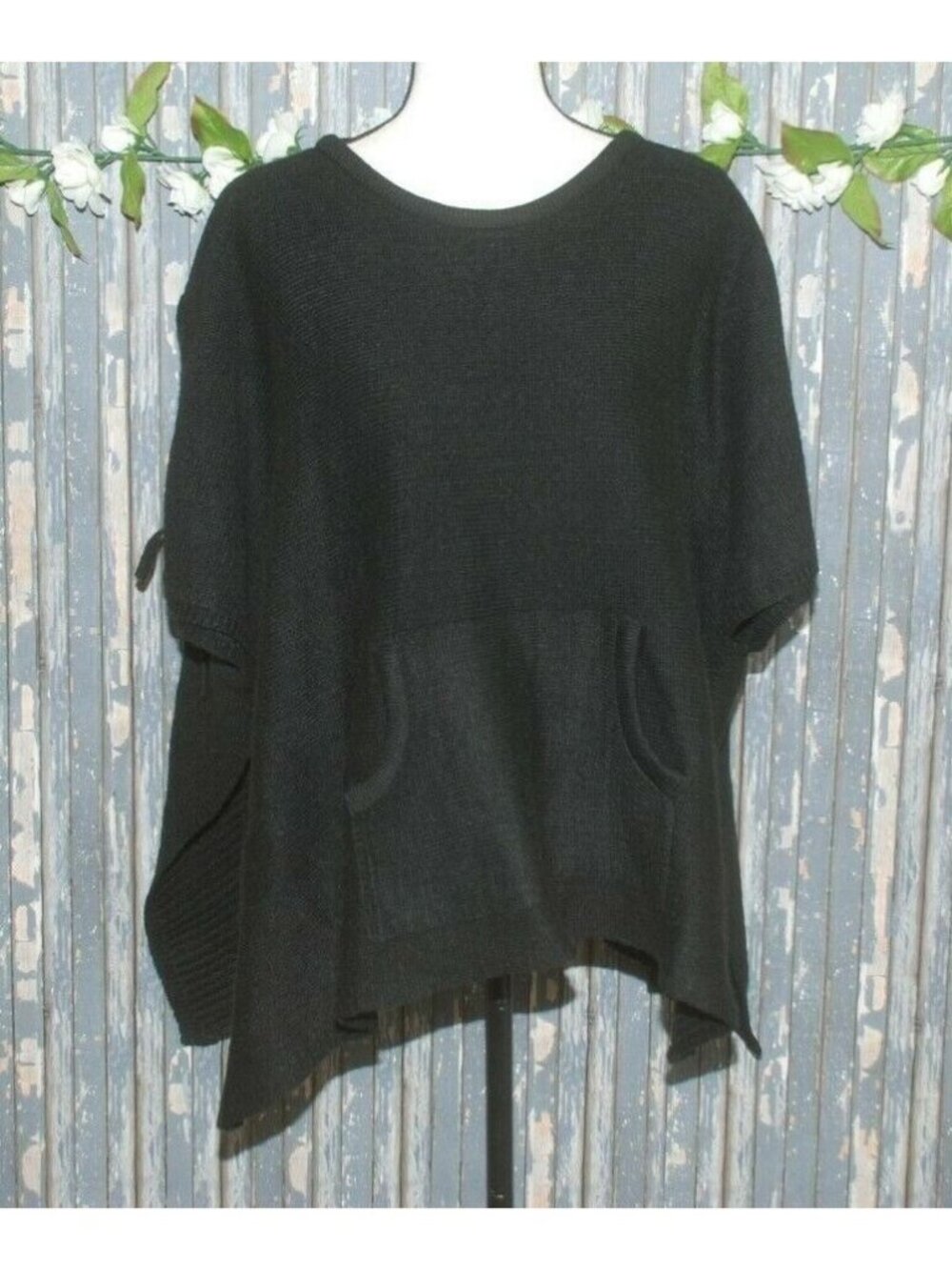 Madden NYC Black Poncho Style Sweater Oversized One Size Lagenlook Grunge Casual